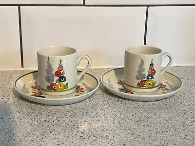Buy RIDGWAYS HAND PAINTED BEDFORD WARE  GARDEN  8025 COFFEE CANS & SAUCERS X 2 • 19.99£