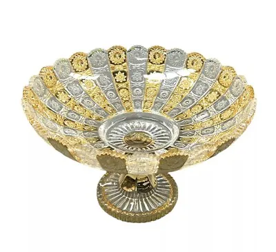 Buy Gold Italian Fruit Bowl Romany Round Crushed Bling Centrepiece UK Luxury Glass • 39.99£