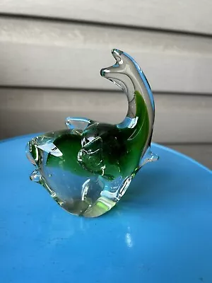 Buy Vintage Green Clear Elephant Raised Trunk Art Glass Paperweight Figurine 4” • 14.21£