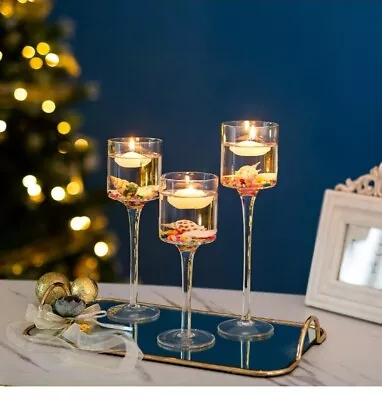 Buy Clear Glass Tea Light Candle Holders Set: Elegant For Dining Rooms, Wedding Part • 9.08£
