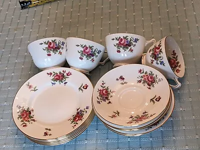 Buy Vintage Crown Staffordshire Floral Bone China Tea Set 4 X Trios/ 2 Plates/saucer • 18£