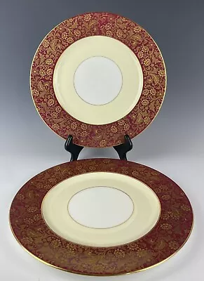 Buy England Crescent George Jones & Sons Burgundy Gold Floral Dinner Plates 10 1/4” • 56.46£