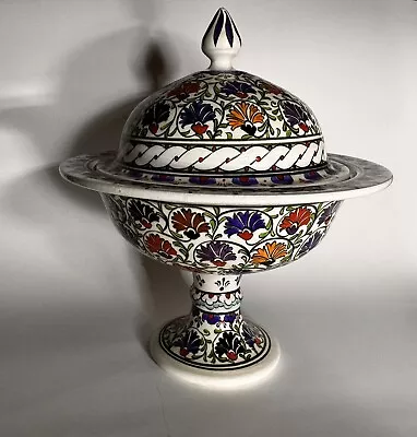 Buy Turkish Hand-Crafted, Hand-Painted Footed Turkish Treat Dish - 18cm Tall • 10£