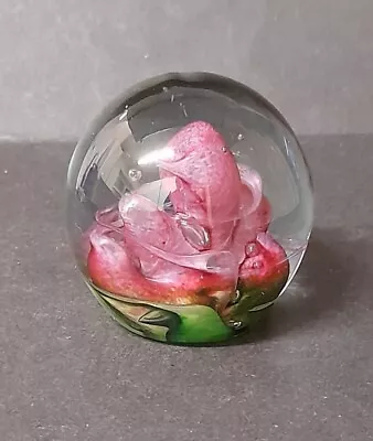 Buy Glass Paperweight With Green And Pink Centre Signed  • 10£
