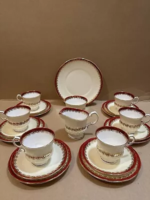 Buy ELIZABETHAN PATT MAYFAIR TEA SET, Fine Bone China, White & Red, 21 Pieces, Gilt • 59£