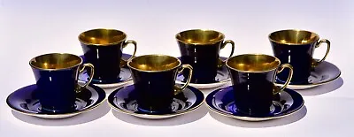 Buy Art Deco Set Of 6 Crown Devon Demitasse Cups & Saucers - Cobalt & Gilt • 50.06£