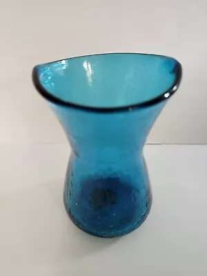 Buy Vintage Antique Blenko Blown Art Glass Mini Vase In Teal Crackle 1950s • 57.58£