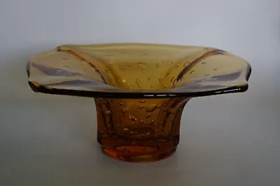Buy Whitefriars ? Orange / Amber - Bubbles - Broad Rimmed Art Glass Bowl Mid Century • 16.95£