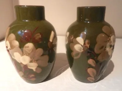 Buy  Exeter Art Pottery 2 Art Nouveau Vases Green Glaze Floral • 45£