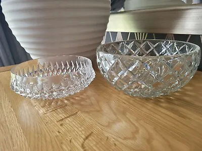 Buy 2 X Vintage Cut Glass Crystal Look Bowls Fruit Punch Trifle Dish Heavy • 8.20£