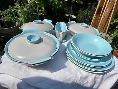 Buy Selection Of Poole Pottery Twin Tone Dinner Service In Sky Blue And Dove Grey • 75£