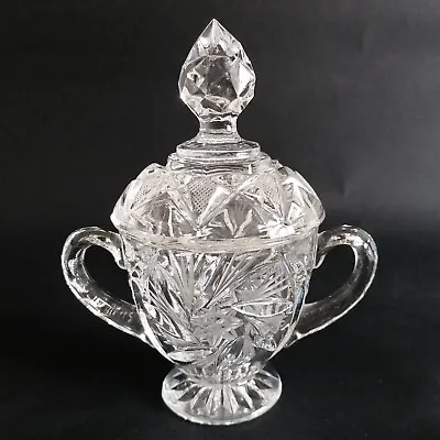 Buy Glass Sugar Bowl Jar W/ Handles & Lid Cut Glass Style Pattern 6  H Birthday Gift • 16.95£