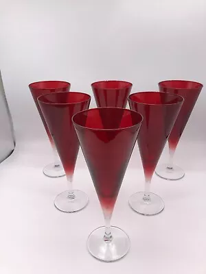 Buy Set Of 6 Vintage Cranberry Glass Fluted Cocktail Glasses C1950, 23 Cm High  • 25£
