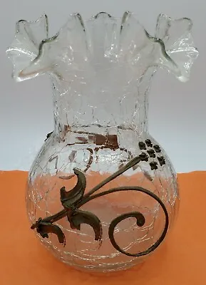 Buy Vintage Fenton Crackle Glass Ruffled Vase/applied Gold 3d Trim Flower. 4 5 ×6.5  • 15.61£