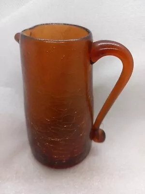 Buy Emerald Amber Blown Crackle Glass Miniature Pitcher Vase 3.75  Tall Vtg  • 13.34£