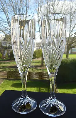 Buy Pair Of Vintage Czech Bohemian Hand Cut Crystal Flutes Labelled • 25£