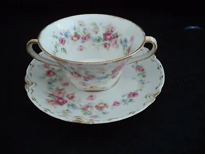 Buy French Haviland China Bouillon Cup Saucer Pink Blue Flowers Early 1900s Limoges • 37.92£