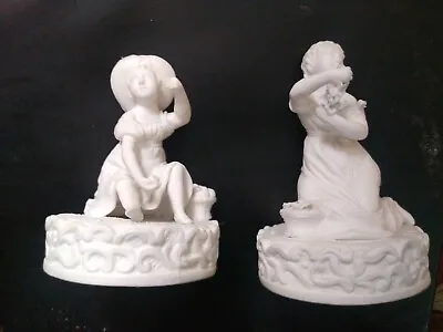 Buy MINTON PARIAN WARE FIGURES  Pair  Girl With Fruit  One With Flowers 13 & 12 Cm • 95£