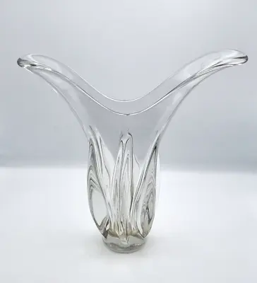 Buy Vintage Crystal Cut Glass Vase Clear Stretched Glass Vase Heavy Quality • 60£