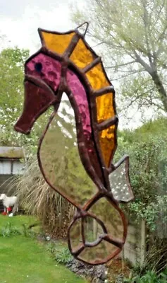 Buy HAND CRAFTED REAL STAINED GLASS SEAHORSE SUN CATCHER 15cm Approx • 19.99£