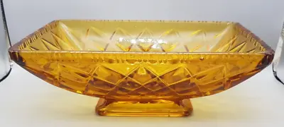 Buy Art Deco Sowerby Rectangular AMBER Pressed Footed Glass Serving Bowl Patt L2487 • 16.50£