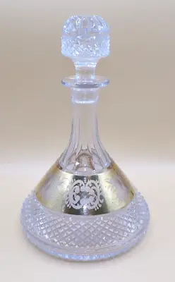 Buy Antique Bohemian Cut Glass Crystal Ships Decanter Etched Gold Overlay 10.5  • 28£