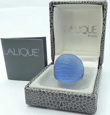 Buy Lalique Ring Blue Crystal Glass Ridged Dome Original Box Frosted SIZE J BA136 • 139£