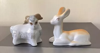 Buy Gzhel Russian Art Pottery Sheep And Deer Stands 6/7 Cms High Approx • 7£