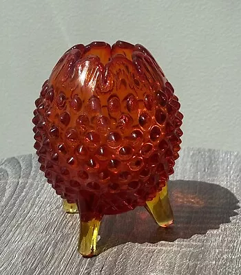 Buy Vintage Amberina Hobnail Glass Small Cracked Egg Tripod Vase Bowl • 17.95£