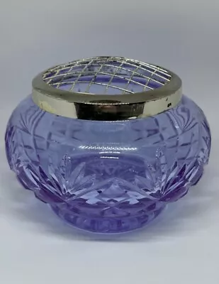 Buy Vintage Caithness Lilac Purple Cut Glass Rose Bowl With Silver Plate Trivet Lid • 15£