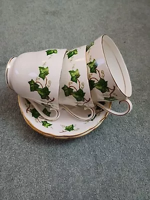 Buy Vintage Colclough Green Ivy Leaf Bone China  - Three Cups And Saucers • 15£