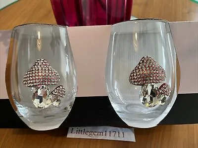 Buy Rachel Zoe Stemless Wine Glasses (Set Of 2) Bejewelled Pink Mushroom RARE • 28£