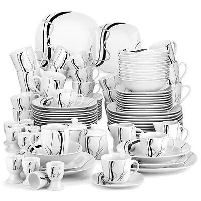 Buy VEWEET FIONA Dinner Set Porcelain White Plate BowlSet Tableware Service For 6/12 • 82.99£