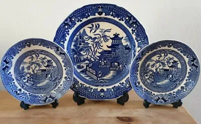 Buy Vintage Burleigh Ware Willow Pattern,Plate,Saucers • 10.99£