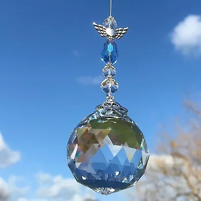 Buy Large Heavy Glass Crystal Sphere Paw Charm Sun Catcher Mobile ~ Blue Memorial  • 13.50£