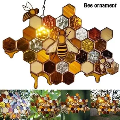 Buy Stained Glass Bee Honeycomb Hanging Suncatcher Ornaments Window Garden Decor • 15.95£