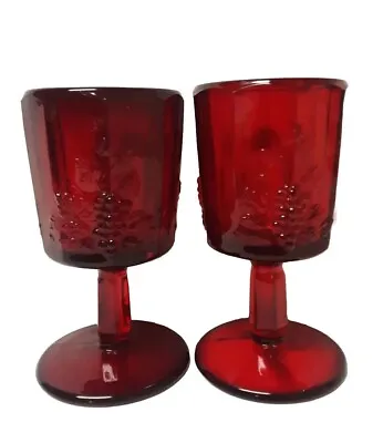 Buy Paneled Grape, Red Ruby Glass Goblets • 12.52£