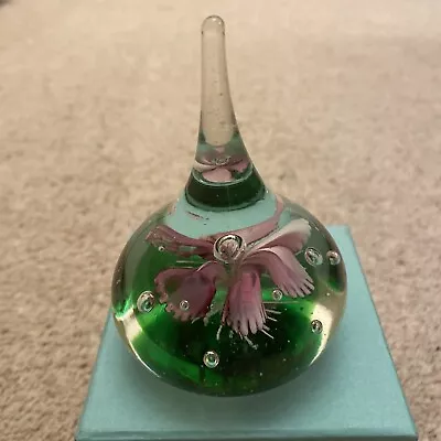 Buy Unusual Glass Paperweight Pink Green Vintage Flower Bubbles • 11.99£