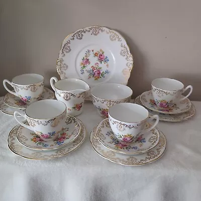 Buy Vintage Hamilton Fine Bone China Floral Gilded Chintz Tea Set+ Jug Bowl 15 Piece • 20£