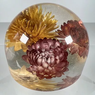 Buy Paperweight Resin Lucite Floral Dried Yellow Purple Flowers *marks Crazing* 248 • 13.99£