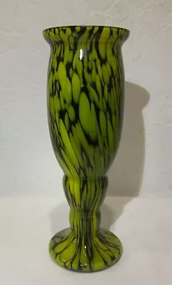 Buy Stunning Vintage Czech Lime Green & Black Glass Art Pedestal Vase 8  Tall • 52.96£