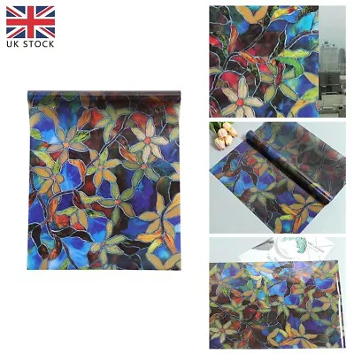 Buy Stained Flower Window Film Self-Adhesive Static Glass Vinyl Sticker Home Decor • 5.20£