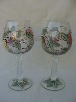 Buy American Atelier  Crackle Glass Hand Painted 2 Wine Goblets Glasses 8  • 22.73£