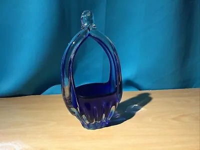 Buy Vintage Glass Basket Deep Blue Measuring 22cm X 13cm X 7cm • 3.99£
