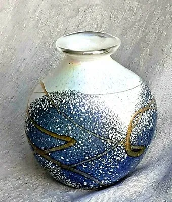 Buy Heron Art Glass Rare Vase In White And Purple With Gold Trail 12.5 Cm - Gift Box • 37£