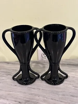 Buy Vintage Fostoria Black Amethyst Glass Pair Of Tut Vases • 53.08£