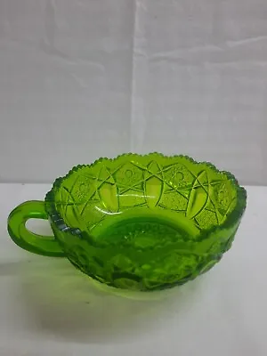 Buy Unique Vintage L.E. Smith Heritage Quintec Green Glass Bowl With A Handle • 4.80£