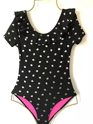 Buy Girls Black & Silver NUTMEG Frill Swimsuit Age 8-9 Years -Cap Sleeve Shell Frill • 2.99£