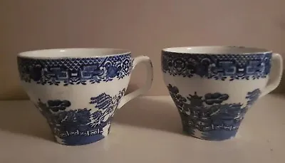 Buy 2 Vintage Woods Ware Willow Tea Cups  ~ 8.5 Cm ~ Blue & White Willow • 8£