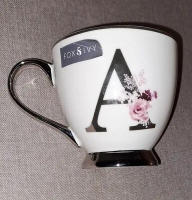 Buy Fox & Ivy Initial A Large Ceramic Mug Tesco 2019 White Silver NEW WITH LABEL • 3.95£